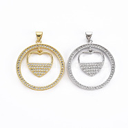 Brass Micro Pave Cubic Zirconia Pendants, Cadmium Free & Nickel Free & Lead Free, Ring with Heart, Mixed Color, 30x27.5x2.5mm, Hole: 3x5mm, Heart: 16.5x15x2.5mm(KK-Q283-036-NR)