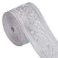 Polyester Ribbons, Jacquard Ribbon, Floral Pattern, Silver, 1-5/8 inch(42mm)(OCOR-GF0002-57B)