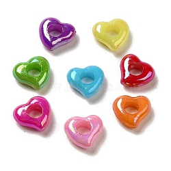 Plating Opaque Acrylic European Bead, AB Color, Heart, Mixed Color, 11.5x12.5x5mm, Hole: 4.7mm, 1562pcs/500g(OACR-E039-59)