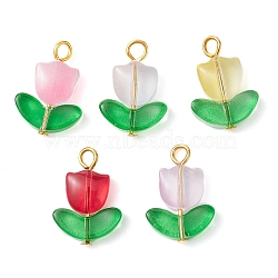 Glass Pendants, with Golden Tone Iron Loops, Tulip Charm, Mixed Color, 19.5x14x5mm, Hole: 2.5mm(PALLOY-JF02427)