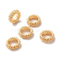 Brass Micro Pave Cubic Zirconia European Beads, Large Hole Beads, Long-Lasting Plated, Flat Round, Golden, 8x3mm, Hole: 4.5mm(KK-M242-03G)