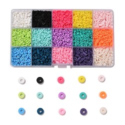 150G 15 Colors Handmade Polymer Clay Beads, Heishi Beads, for DIY Jewelry Crafts Supplies, Disc/Flat Round, Mixed Color, 4x1mm, Hole: 1mm, 10g/color(CLAY-JP0001-11-4mm)