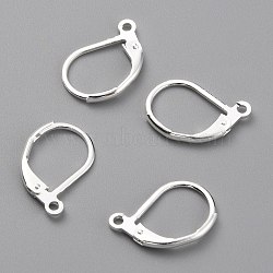 Brass Leverback Earring Findings, with Horizontal Loop, 925 Sterling Silver Plated, 15.6x10x2mm, Hole: 1.4mm, Pin: 0.8mm(X-KK-O131-09S)