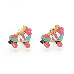 Alloy Brooches, Enamel Pin, with Enamel, Ice Skates, Colorful, Light Gold, 22x22mm(JEWB-G006-05LG)