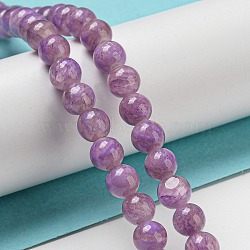 Dyed Natural White Jade Beads Strands, Round, Medium Purple, 6~6.5mm, Hole: 1mm, about 66pcs/strand, 15.75 inch(40cm)(G-F764-01B)