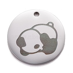 Stainless Steel Pendants, Manual Polishing, Flat Round with Panda, Stainless Steel Color, 20x1.4mm, Hole: 1.6mm(STAS-G252-10P)