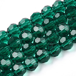 Transparent Glass Beads, Faceted(32 Facets), Round, Dark Green, 6mm, Hole: 1mm, about 98pcs/strand, 20.47 inch(52cm)(X-EGLA-A035-T6mm-D18)