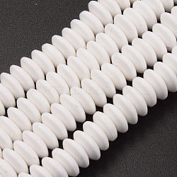 Handmade Polymer Clay Beads Strands, Flat Round, Creamy White, 8.5~9x3.5mm, Hole: 1.6mm, about 112pcs/strand, 15.75 inch~16.14 inch(40~41cm)(X-CLAY-N008-064-A03)