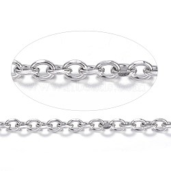 304 Stainless Steel Cable Chains, Diamond Cut Chains, Unwelded, Faceted, with Spool, Oval, Stainless Steel Color, 5x4x1.2mm, about 32.8 Feet(10m)/roll(CHS-H007-04P)