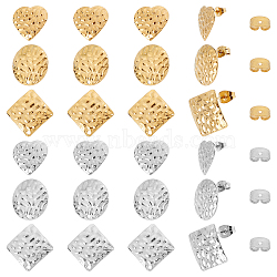 304 Stainless Steel Stud Earring Findings, with Loop, Mixed Shapes, Golden & Stainless Steel Color, 16mm, Hole: 1.4mm, Pin: 0.8mm, 24pcs/box(STAS-SC0001-82)