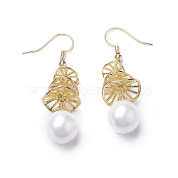 Synthetic Shell Pearl Dangle Earrings, with Brass Findings, Round, White, 49mm, Pin: 0.5mm(EJEW-P179-03G-02)
