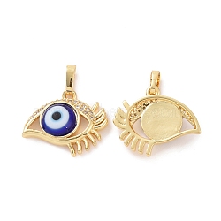 Brass Micro Pave Cubic Zirconia Pendants, with Handmade Evil Eye Lampwork, Eye Charm, Real 18K Gold Plated, Blue, 17x20x4.5mm, Hole: 4x6mm(ZIRC-F136-09G-07)