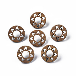 Donut with Flower Walnut Wood Stud Earrings with 316 Stainless Steel Pin for Women, Tan, 18mm, Pin: 0.7mm(X-EJEW-N017-007)