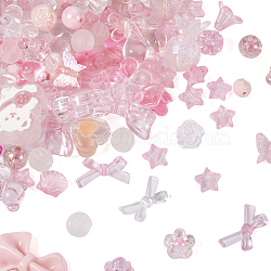 Pandahall 100G Opaque & Transparent Acrylic Beads, Mixed Shapes, Pink, 7.5~33x7.5~43.5x4.5~16mm, Hole: 1.2~4mm(MACR-TA0001-49C)
