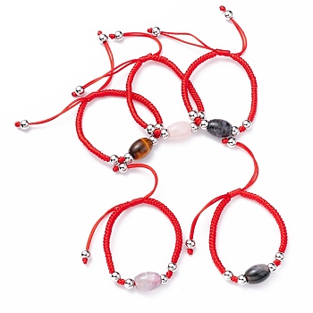 Natural Mixed Stone Barrel Beads Cord Bracelet for Her, Red, Inner Diameter: 2-1/8~3-1/8 inch(5.3~8cm)