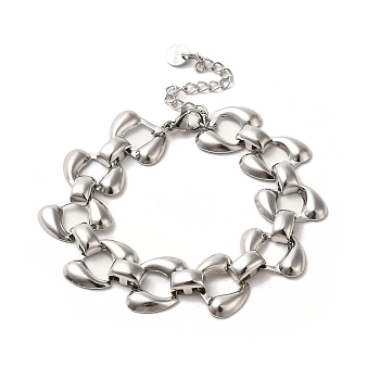 304 Stainless Steel Teardrop Link Chain Bracelets, Stainless Steel Color, 6-1/4 inch(16cm)
