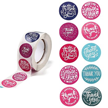 PVC Self-Adhesive Thank You Sticker Rolls, Waterproof Round Dot Gift Decals for Gift Sealing, Colorful, 25mm