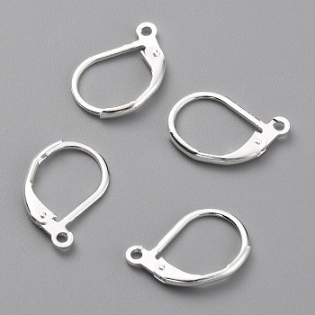 Brass Leverback Earring Findings, with Horizontal Loop, 925 Sterling Silver Plated, 15.6x10x2mm, Hole: 1.4mm, Pin: 0.8mm