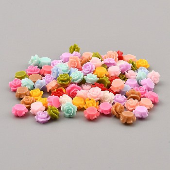 Opaque Resin Cabochons, Flower, Mixed Color, 5.5x3mm, about 100pcs/bag