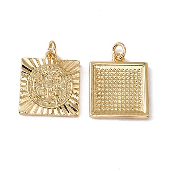 Brass Pendants, with Jump Ring, Cadmium Free & Nickel Free & Lead Free, Rack Plating, Square, Real 18K Gold Plated, 19x16x2mm, Hole: 3mm