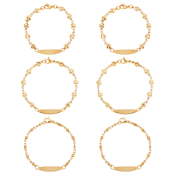 Unicraftale 3Pcs 3 Style 304 Stainless Steel Oval Link Bracelets Set for Women, Mushroom & Flat Round & Heart Link Bracelets, Golden, 6-1/8~6-3/4 inch(15.5~17cm), 1pc/style