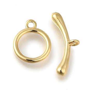 Brass Toggle Clasps, Ring, Real 18K Gold Plated, Ring: 13x10.5x1.5mm, Hole: 1.5mm, Bar: 7x19x3mm, Hole: 1.5mm