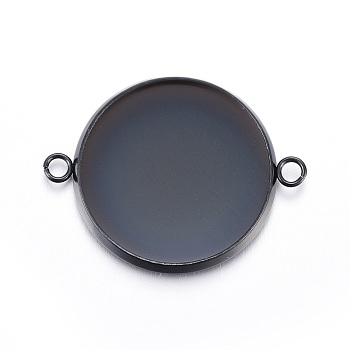 Stainless Steel Cabochon Connector Settings, Plain Edge Bezel Cups, Flat Round, Electrophoresis Black, Tray: 18mm, 20x25.5x2mm, Hole: 1.8mm