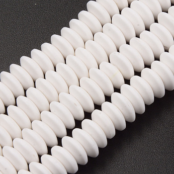 Handmade Polymer Clay Beads Strands, Flat Round, Creamy White, 8.5~9x3.5mm, Hole: 1.6mm, about 112pcs/strand, 15.75 inch~16.14 inch(40~41cm)