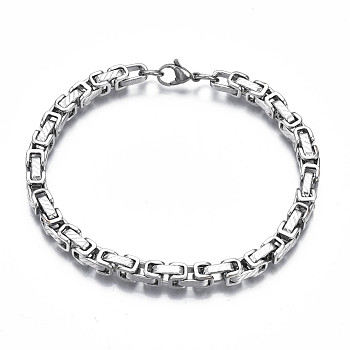 201 Stainless Steel Byzantine Chain Bracelet for Men Women, Stainless Steel Color, 8-1/2 inch(21.5cm)