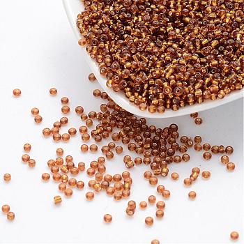 12/0 Glass Seed Beads, Silver Lined Round Hole, Round, Dark Goldenrod, 2mm, Hole: 1mm, about 30000 beads/pound