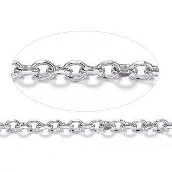 304 Stainless Steel Cable Chains, Diamond Cut Chains, Unwelded, Faceted, with Spool, Oval, Stainless Steel Color, 5x4x1.2mm, about 32.8 Feet(10m)/roll
