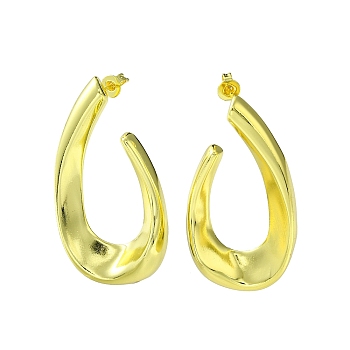 Brass Stud Earrings, Teardrop, Real 18K Gold Plated, 42x23mm