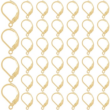 304 Stainless Steel Leverback Earring Findings, with Loop, Real 24K Gold Plated, 15x10x2mm, Hole: 1.4mm, Pin: 1x0.8mm, 120Pcs/box