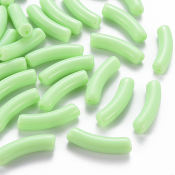 Opaque Acrylic Beads, Curved Tube, Spring Green, 32x9.5x8mm, Hole: 1.8mm, about 330pcs/500g