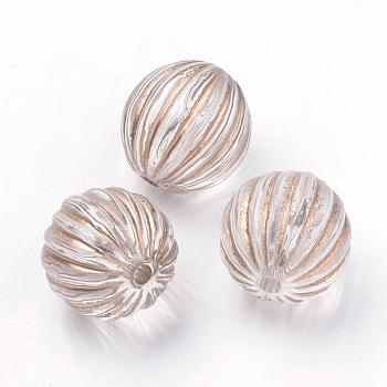 Plating Transparent Acrylic Beads, Golden Metal Enlaced, Corrugated Round, Clear, 16mm, Hole: 2mm, about 200pcs/500g