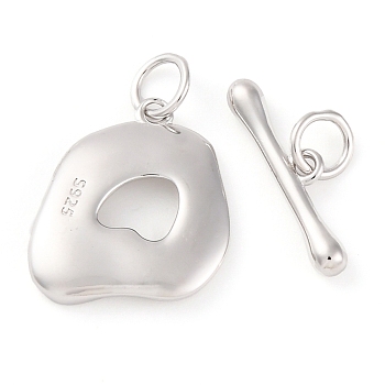 925 Sterling Silver Toggle Clasps, Nuggets, Real Platinum Plated, 14.5mm, Hole: 3mm