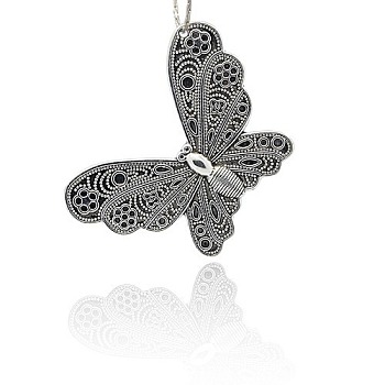 Tibetan Style Alloy Butterfly Large Pendants for Necklace Design, Antique Silver, 60.5x41x1.3mm, Hole: 2mm
