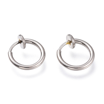 304 Stainless Steel Retractable Clip-on Hoop Earrings, For Non-pierced Ears, with Spring Findings, Stainless Steel Color, 11x0.8~1.5mm