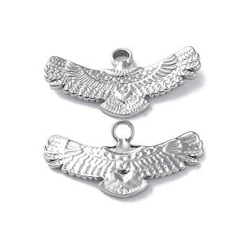 304 Stainless Steel Pendants, Eagle Charm, Stainless Steel Color, 13x25.5x2.5mm, Hole: 2.3mm