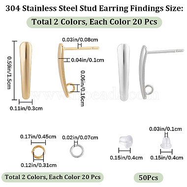 40Pcs 2 Colors Teardrop Brass Stud Earring Findings(DIY-CN0002-72)-2