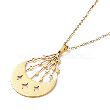201 Stainless Steel Moon with Star Pendant Necklace with Cable Chains(NJEW-Q317-06G)-2