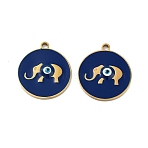 Ion Plating(IP) 316 Surgical Stainless Steel Pendants, Nickel Free, with Enamel, Real 18K Gold Plated, Flat Round Charm, Elephant, 20x18x2mm, Hole: 1.6mm(STAS-U014-58C-01)