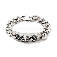 304 Stainless Steel Rectangle with Skull Link Bracelet with Curb Chains for Men Women, Stainless Steel Color, 8-5/8 inch(21.9cm)(BJEW-E009-24P)