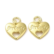 Rack Plating Brass Micro Pave Clear Cubic Zirconia Pendants, with Jump Ring, Long-Lasting Plated, Lead Free & Cadmium Free,Heart Charms With Word Forever, Real 18K Gold Plated, 12x11.5x2mm, Hole: 3mm(KK-O017-07G)