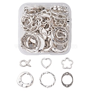 60Pcs 6 Style Alloy Bead Frame, Heart/Flower/Fish/Donut/Square/Circle, Antique Silver, 13.5~20.5x9~20.5x2~3.5mm, Hole: 1~12mm, 10pcs/style(FIND-FS0001-73)