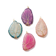 Natural Agate Slices Big Pendants, with Copper Wire Wrapped, Mix-shaped, Dyed, Mixed Color, Golden, 66~75x35~44x8~10mm, Hole: 2.9~3.5mm(PALLOY-JF01633-01)