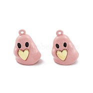 Spray Painted Alloy Pendants, Long-Lasting Plated, Lead Free & Cadmium Free, Ghost with Heart, Pink, 21x15x10.5mm, Hole: 1.5mm(PALLOY-K003-23A)