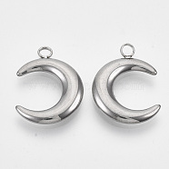 201 Stainless Steel Pendants, Crescent, Stainless Steel Color, 23.5x18x3mm, Hole: 2.5mm(X-STAS-R100-06)