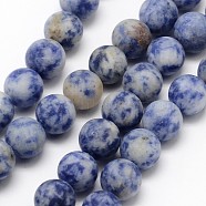 Natural Blue Spot Jasper Round Bead Strands, Frosted, Round, 8mm, Hole: 1mm, about 48pcs/strand, 15.1 inch(X-G-D679-8mm)