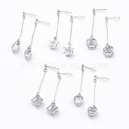 Alloy Cubic Zirconia Dangle Stud Earrings, with Brass Beads, Stainless Steel Pin and Plastic Ear Nuts, Stainless Steel Color, 44~48mm, Pin: 0.6mm(EJEW-JE02516)